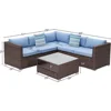 4-piece Outdoor Combination Sofa Courtyard Furniture with Blue Thick Cushion, Courtyard Conversation Set Outdoor Willow Sofa 6