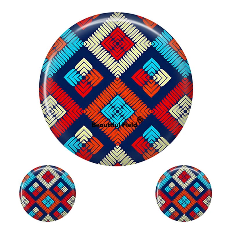 Colorful Geometric Patterned Glass Cabochon for DIY Jewelry Making, Sizes 8-40mm