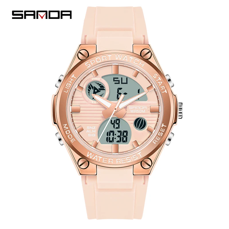 SANDA Luxury Ms LED Digital Sport Watch Fashion Casual Gold Wrist Watch Women Girl Military Waterproof Wristwatches Montre Dames 