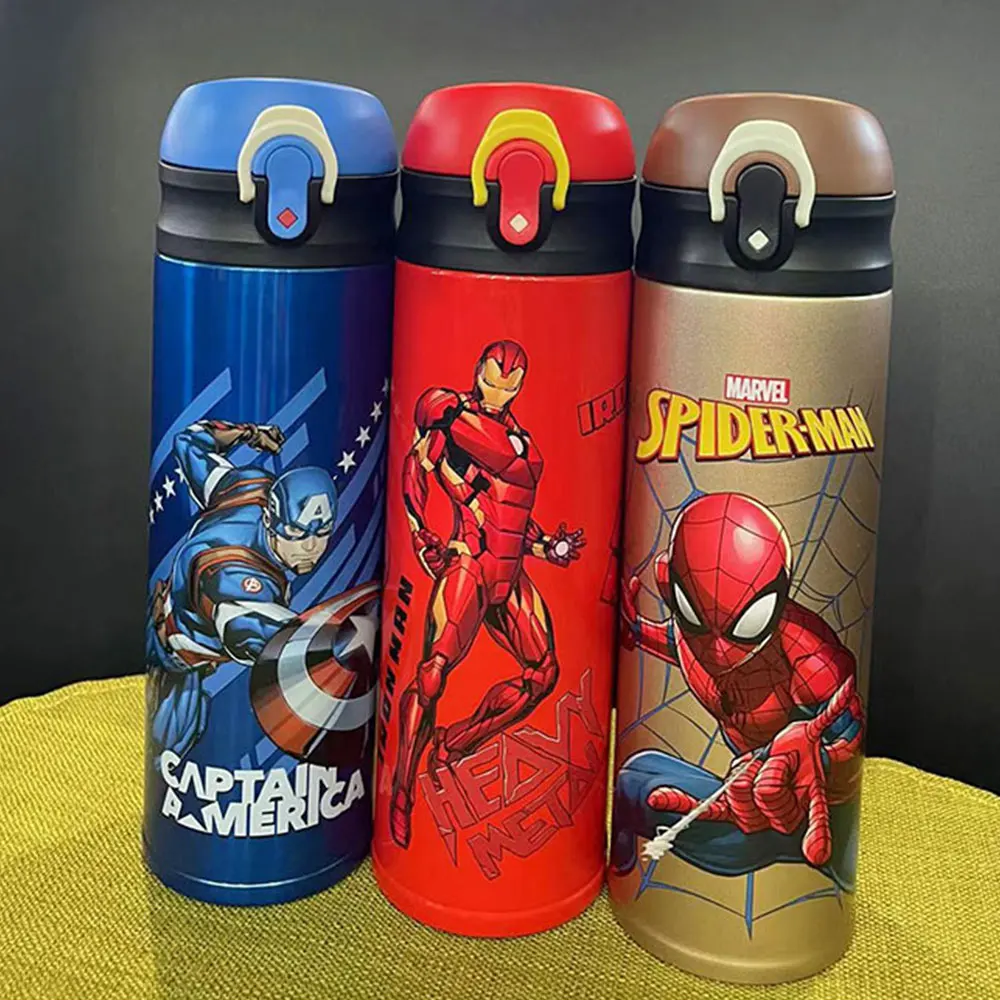 Disney Cartoon Stainless Steel Thermos Cup Boy Summer Cup Captain Spiderman  Water Bottle Outdoor Travel Portable Cup 480ML