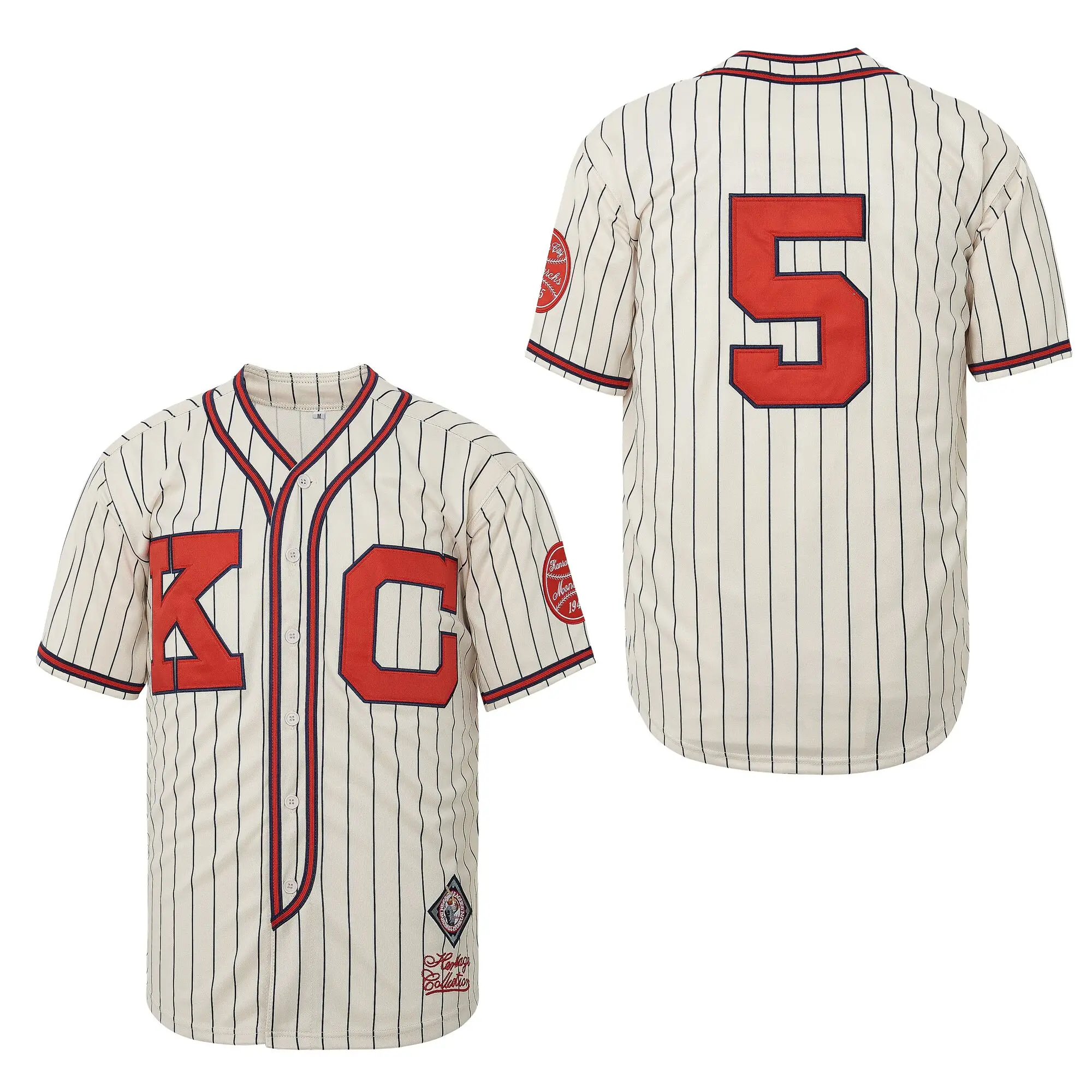 Maillot de Baseball KC5 à Coudre Brodé, Vêtement de dehors en Plein Air, de Plage, à Rayures, Beige, de Haute Qualité, Style Hip-Hop, Nouvelle Collection 2023