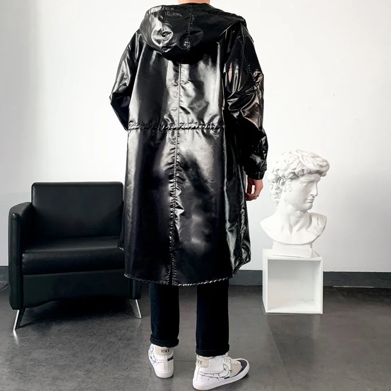 Autumn and Winter New Windbreaker Men's Long Coat Night Show Bright Face Cool Windbreaker Hoodie Long Jackets for Men Warmth Coat Waterproof Windbreaker Jacket Casual Men Jacket Outdoor Jackets