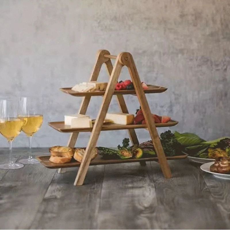 1PC New 3 Tier Serving Tray Wood Tiered Tray Decor Cake Stand Farmhouse Tiered Tray Party Serving Dishes And Platters Trays 4