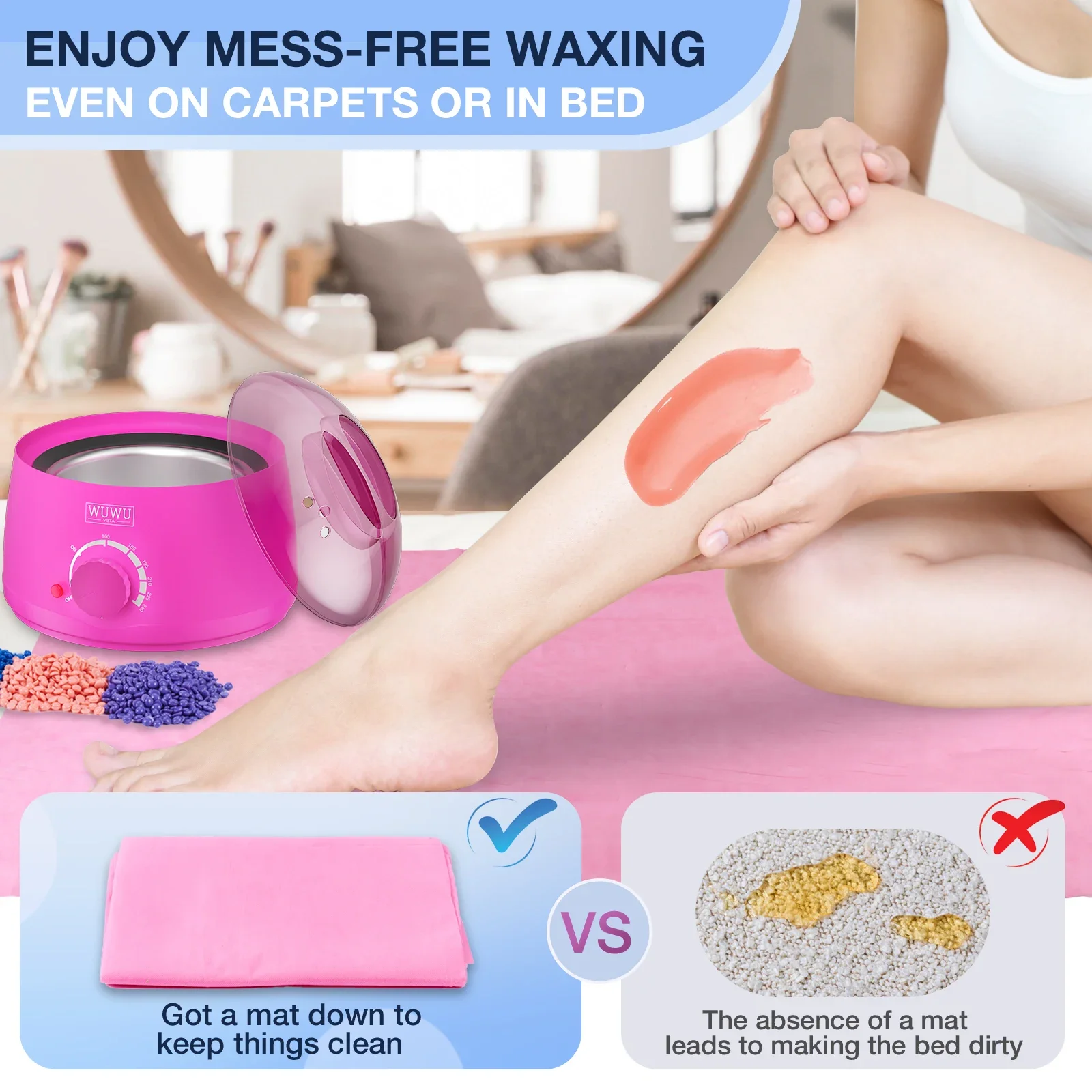 Waxing Kit EU Plug 69 items WUWUVISTA Hair Removal Hard Wax Kit Wax Melt Warmer Waxing Beads Face/Brazilian/Full Body/Bikini