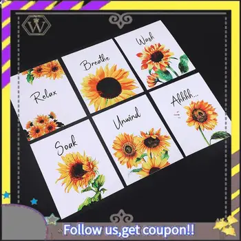 New 6 Pieces Sunflower Bathroom Decor Relax Soak Unwind Wall Painting Art Women Girls College Living Room Bathroom Nursery 1