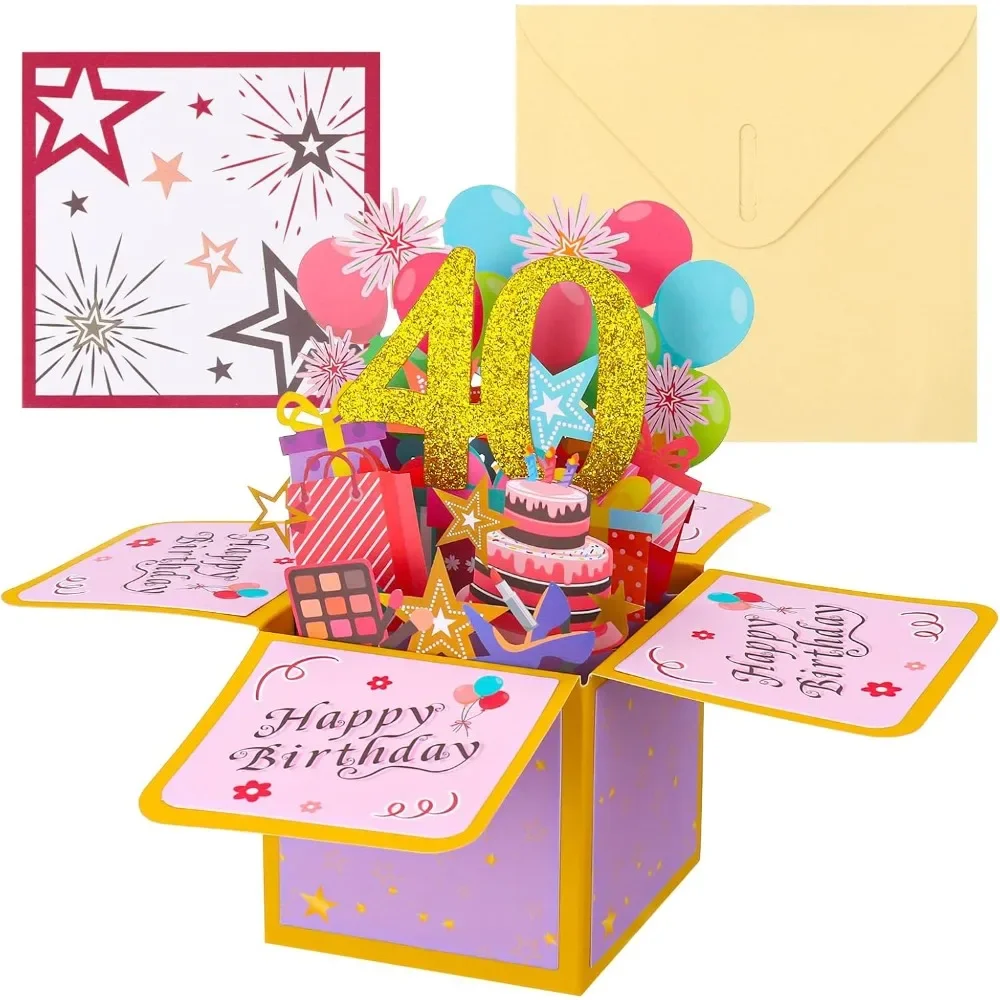 3D Birthday Gift Box Card Open View