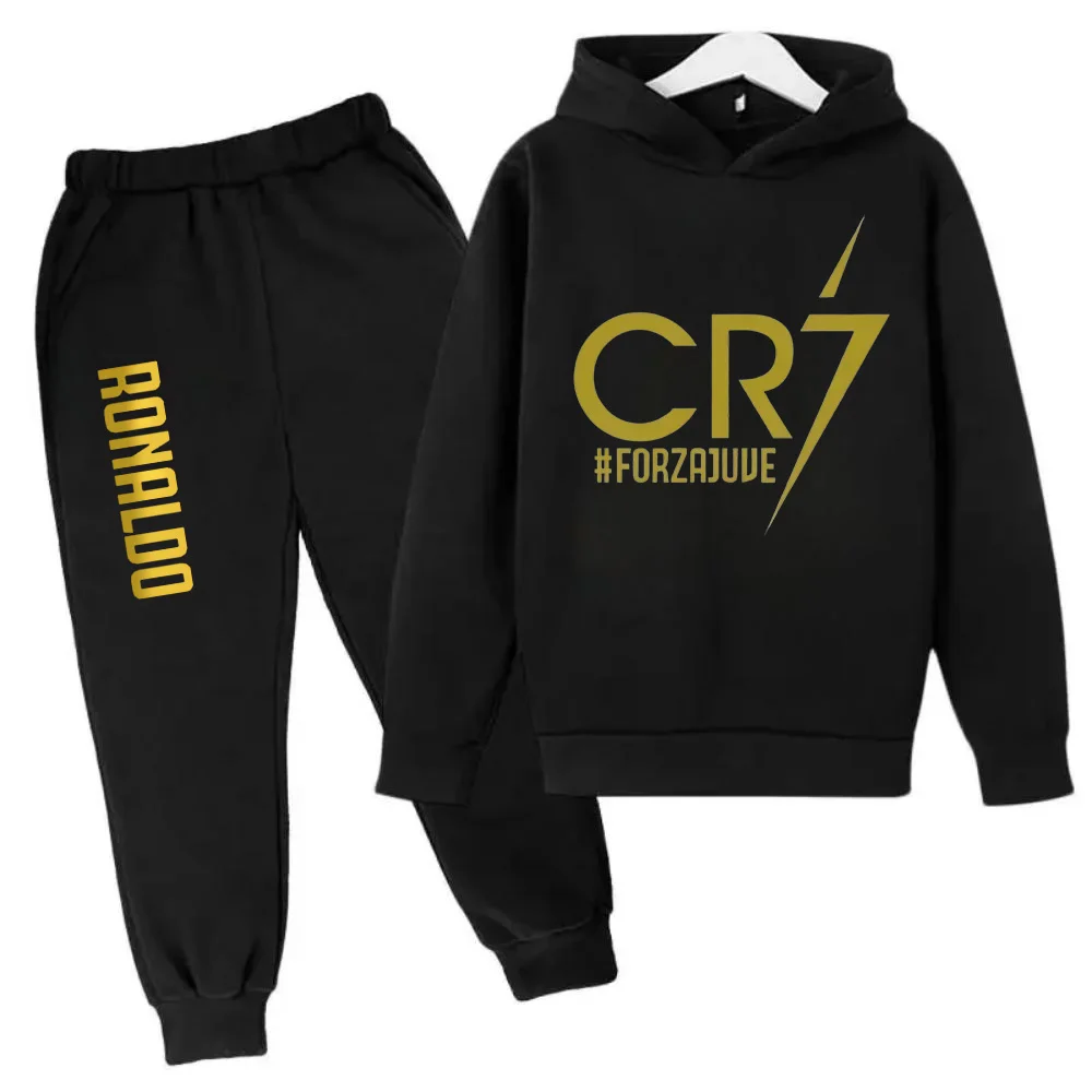 Conjunto de 2 piezas de sudadera y pantalones CR7 de ídolo de fútbol de primavera y otoño para niños, adecuado para deportes, ocio, moda, chándales para niños y niñas