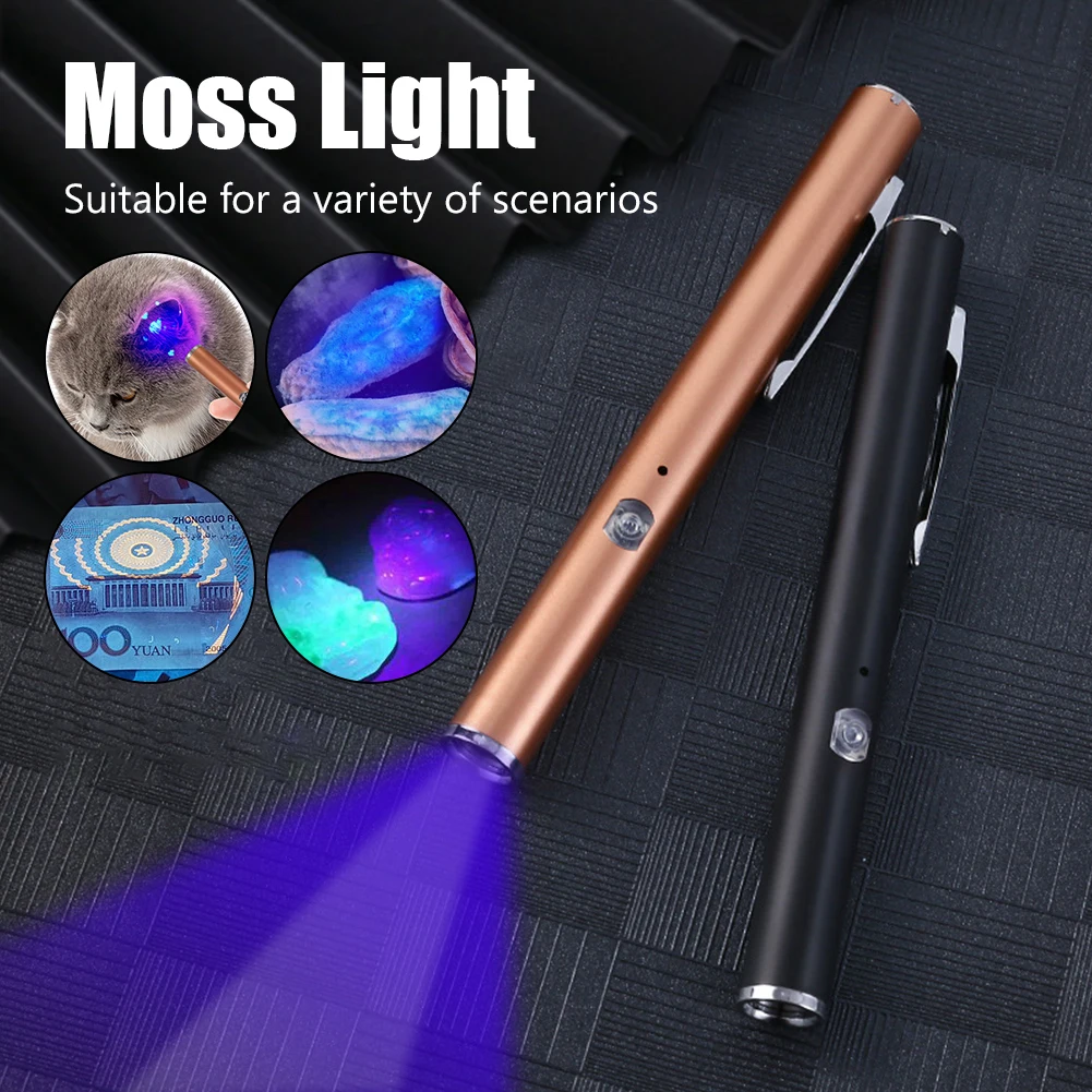 Linterna ultravioleta recargable por USB, lámpara de detección de hongos de  musgo de gato, espejo negro, luz UV fluorescente, 365nm - AliExpress