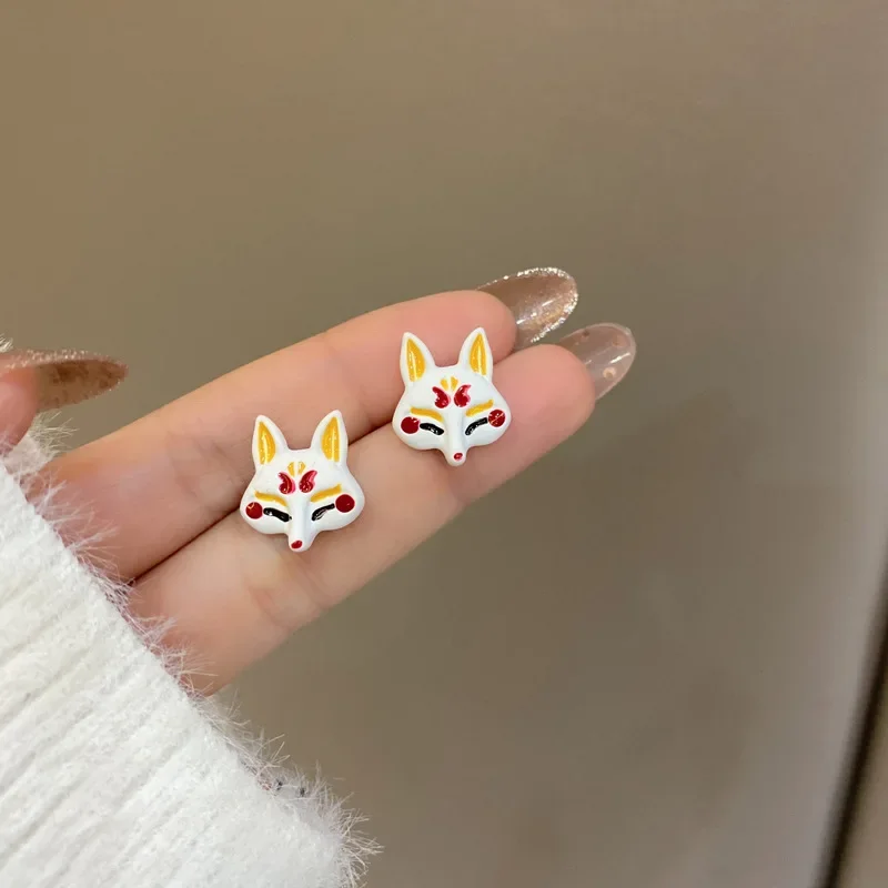 

S925 Needle 2022 Fashion Funny Creative Fox Mask Stud Earrings Girl Cartoon Cute Animal Little Fox Earrings for Women Kids Gift