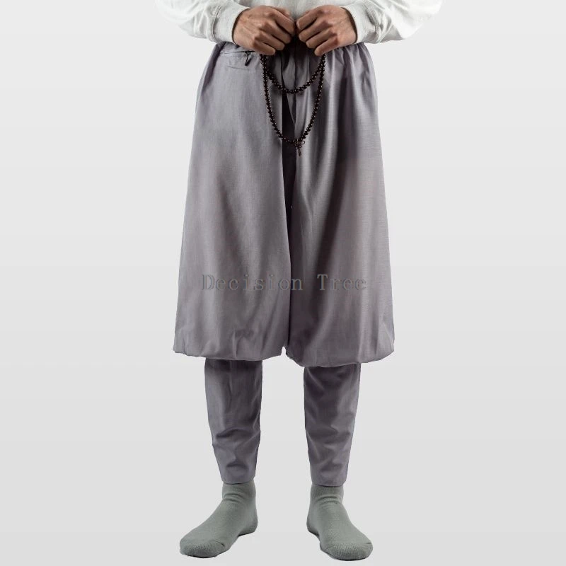 Chinese Buddhism Monk Daily Practice Leggings Pants Comfortable Linen Men Wushu Trousers Solid Color Simple Casual Pants