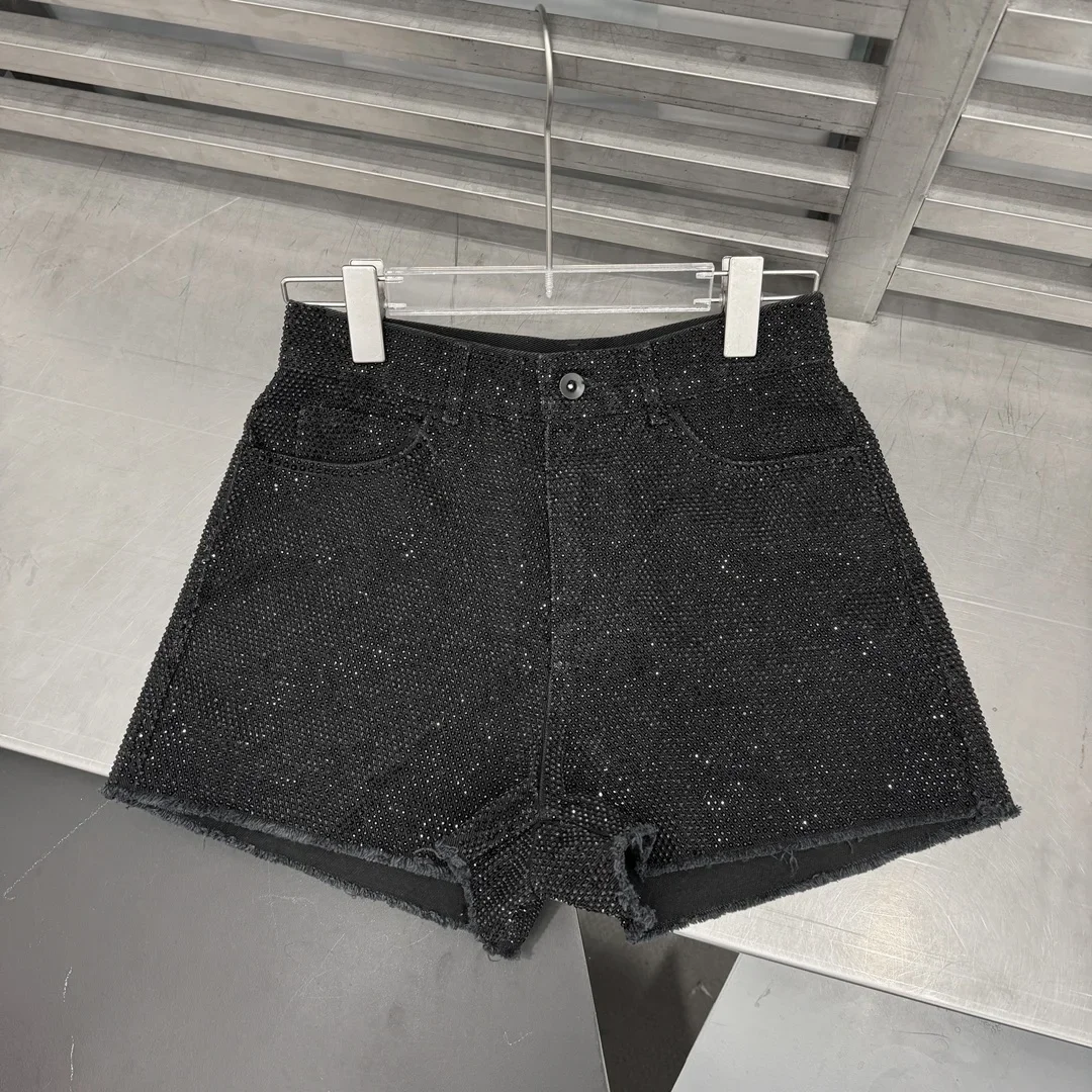

Mmsix Women's Jean Shorts Spring Summer Crystal Diamond Design Shorts Casual Cotton Loose Cotton Straight Leg Denim Shorts