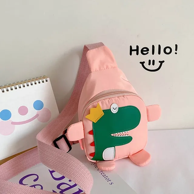 Kids Waist Bags Cartoon Dinosaur Print Outdoor Travel High Capacity Crossbody Zipper Bag Girl Boy Gift Children Chest Pouch Pack C pink