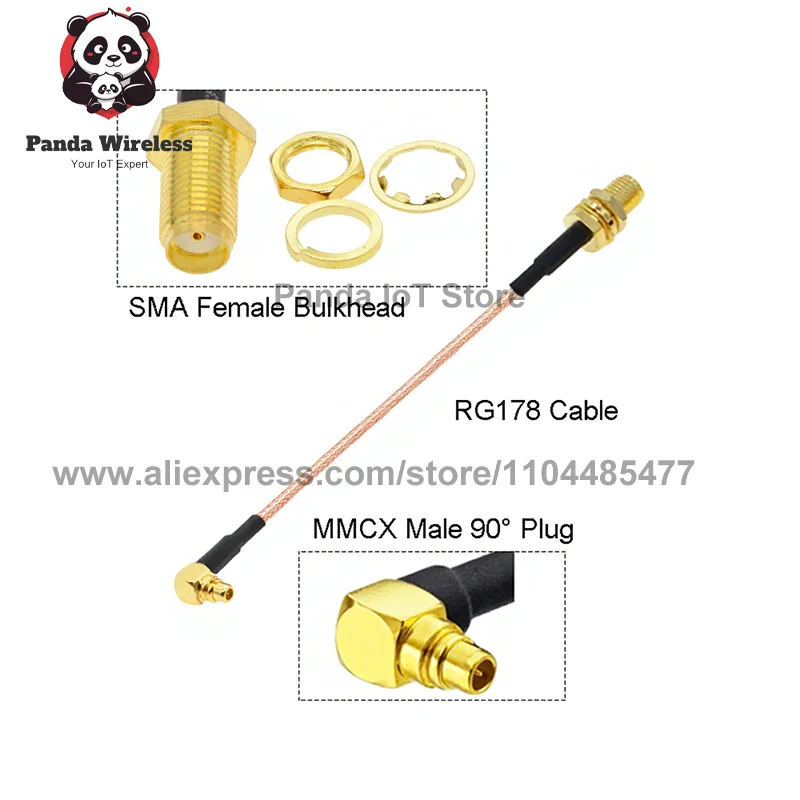 10개 RG178 RP-SMA/ SMA 암형-MMCX 수형/앵글 90 °   플러그 5cm-50cm RG178 피그테일 RF 동축 점퍼 SMA - MMCX 케이블