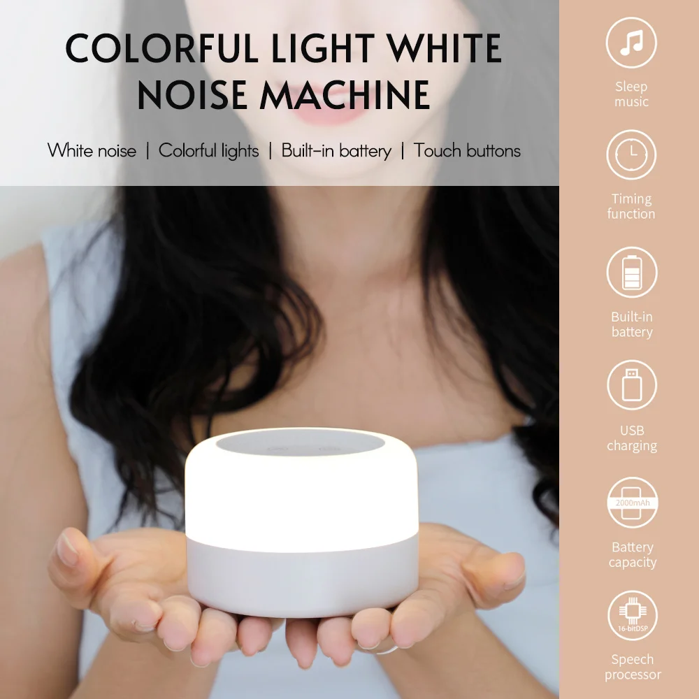 White Noise Machine Sleep Aid Device Baby White Sound Machine Soother Adjustable Night Light with 12 Soothing Sounds 7 Lighting Colors Timer for Baby Students Adults