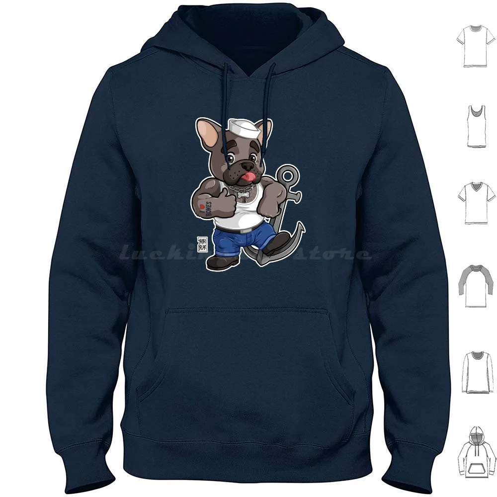 Frisky Frenchie ( Brindle )-Bearzoo Series Felpa Con Cappuccio In Cotone Manica Lunga Bobobear Bobobearart Bobo Bear Bear Week