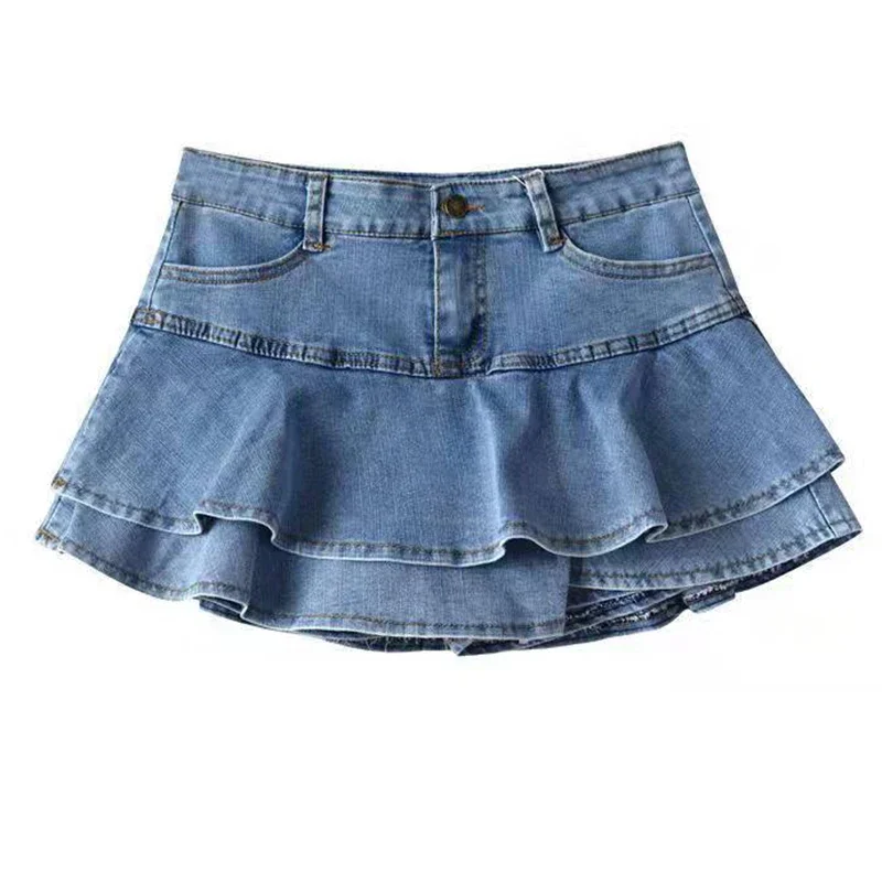 

Retro Denim Shorts Skirt Women Summer Streetwear Ladies Short Skirts Jeans Casual All Match Elastic Ball Gown Saia Female L601