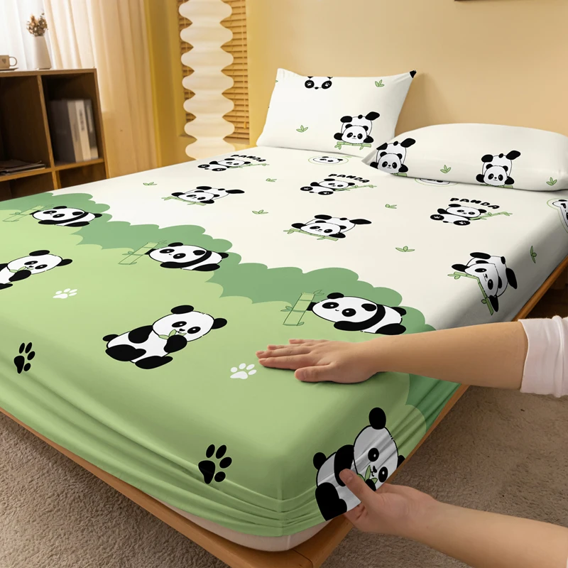 1 Cartoon Cute Plant Flower panda printed matte Fitted Sheet, bedroom printed bed cover, bedding (excluding pillowcases) 2