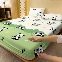 1 Cartoon Cute Plant Flower panda printed matte Fitted Sheet, bedroom printed bed cover, bedding (excluding pillowcases) 2