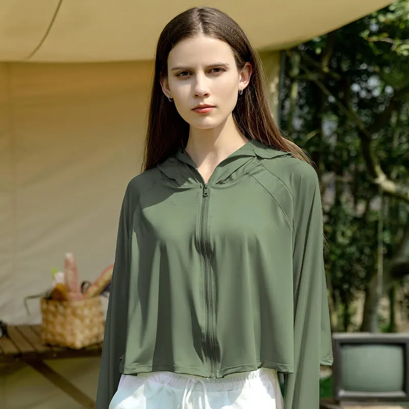 UPF50+ Shawl Sun Protection Clothing UV Protection Black Glue Large Brim Sun Shading Breathable Jacket Ice Silk Clothing