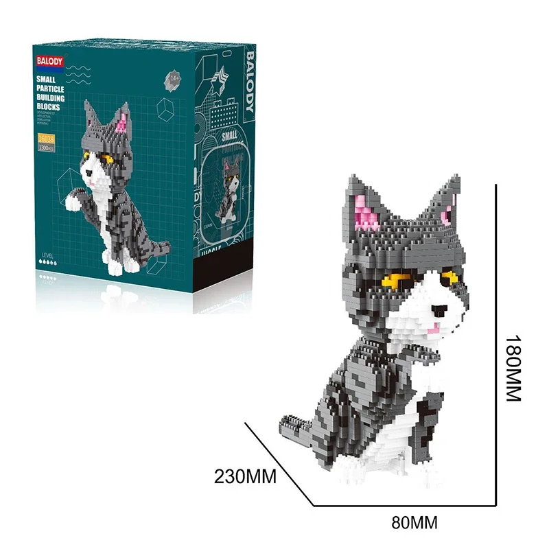 thumbnail image 1 of 1300 piezas de lindos dibujos animados de mascotas gato mini bloques de construcción ladrillos modelo diamante juguetes educativos niños niñas regalos, 1 of 4