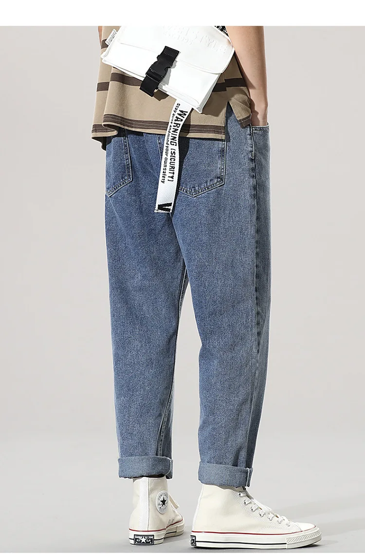 2022 New Streetwear Baggy Jeans Men Korean Fashion Loose Straight Wide Leg Pants Male Brand Clothing Light Blue Elastic Waist