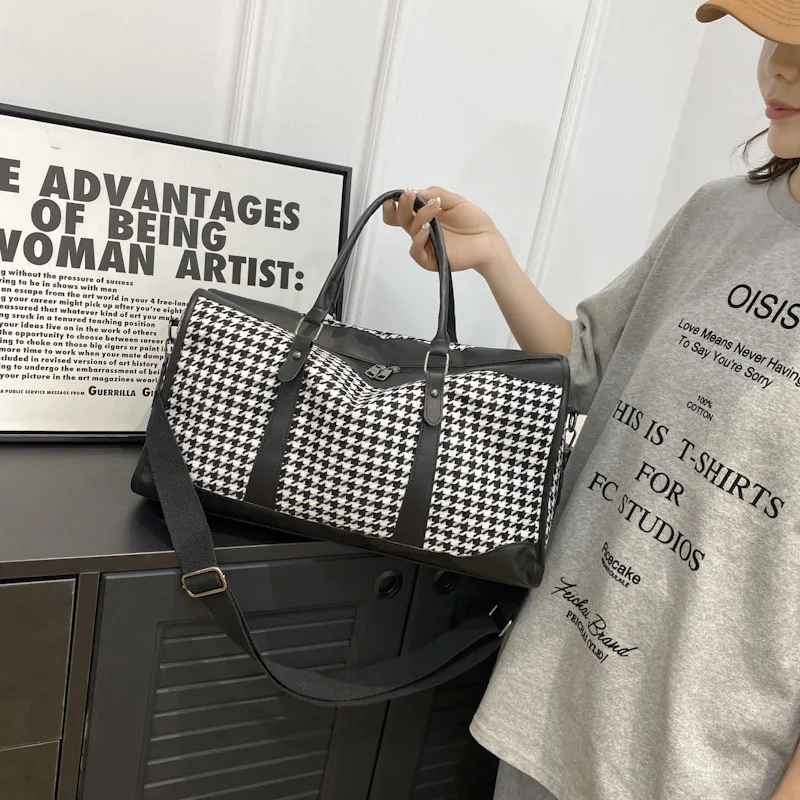 Oxford Houndstooth Travel Duffle Bag Large Capacity Women Fitness Sports Bag Luxury Hand Luggage Bag Fashion Design Weekend Bag