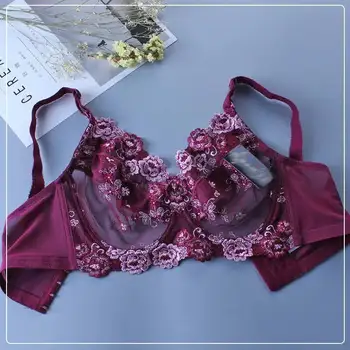 Transparent Bras For Women Ultra Thin Lace Bralette Underwire Push Up Plus Big Size Top Bh Summer 34 36 38 40 42 44 46 E F G Cup