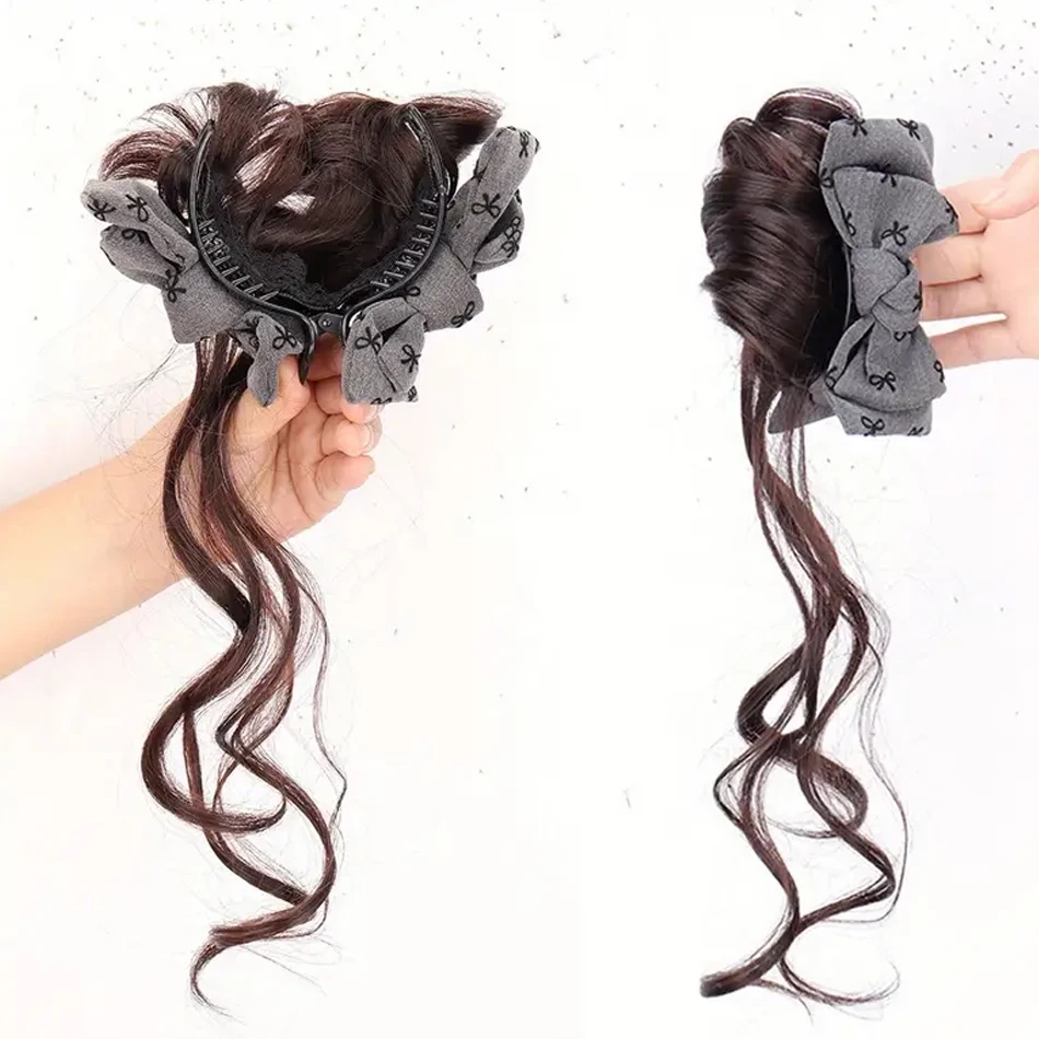 Low Side-Tie Synthetic Claw Clip Ponytail Hair Extensions With Bow
