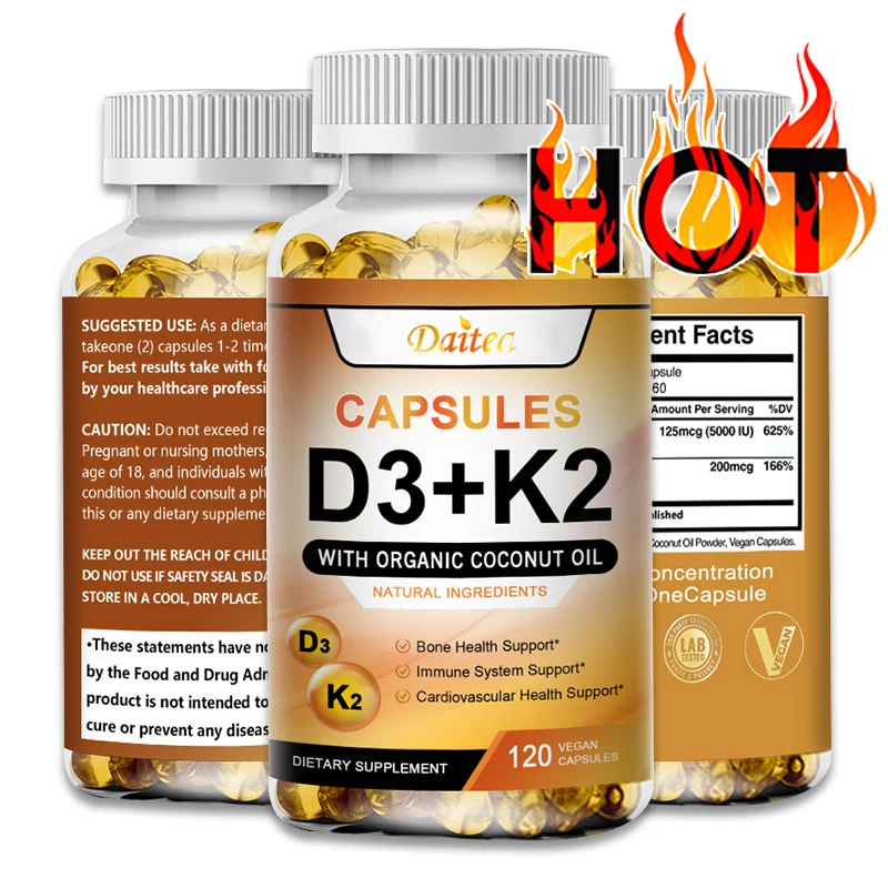 

Daitea Vitamin D3 & K2 Supports Teeth, Bone Health, Joint Protection, Immune Support Supplement, Non-GMO, Gluten Free