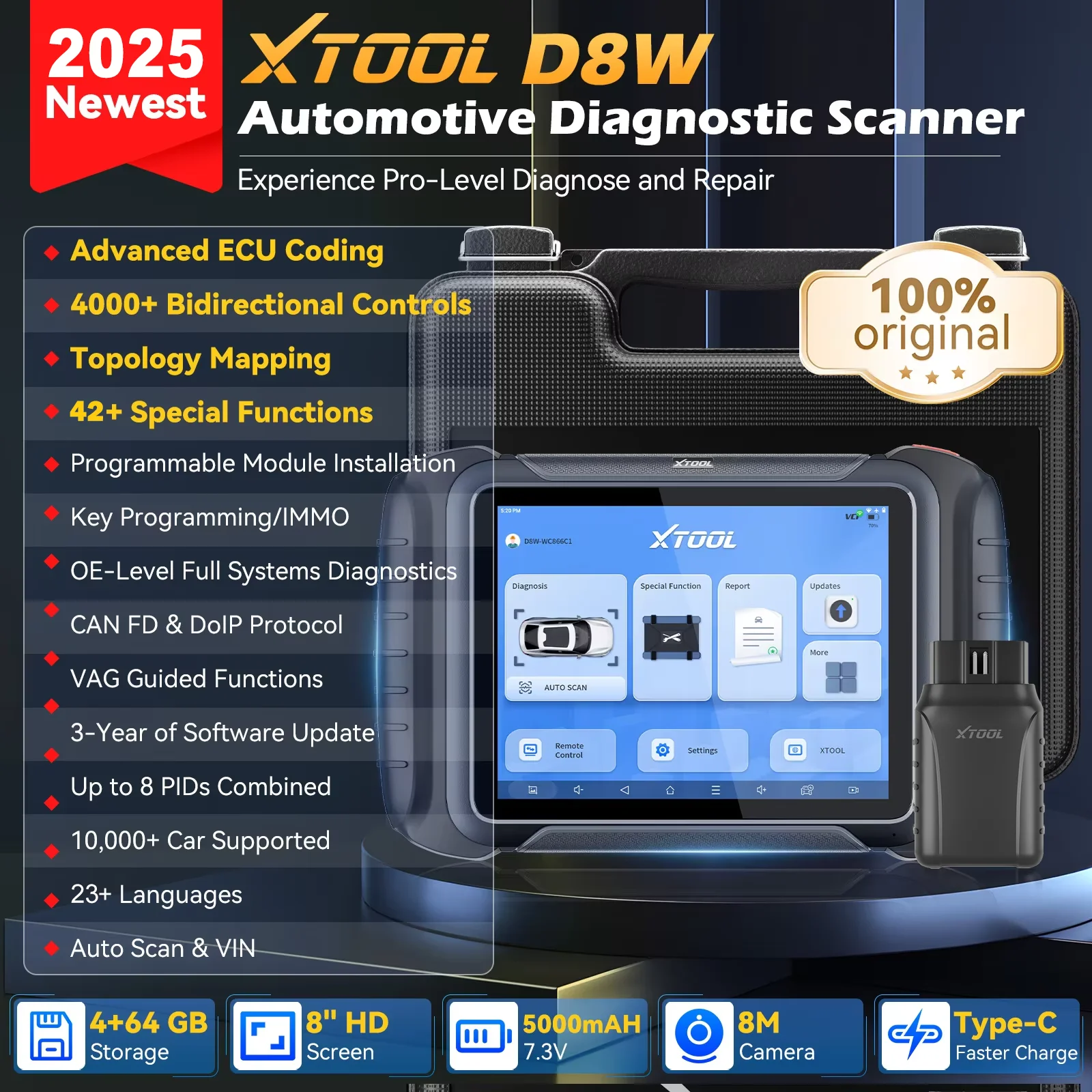 أداة تشخيص السيارات بتقنية البلوتوث XTOOL D8W D8S،...