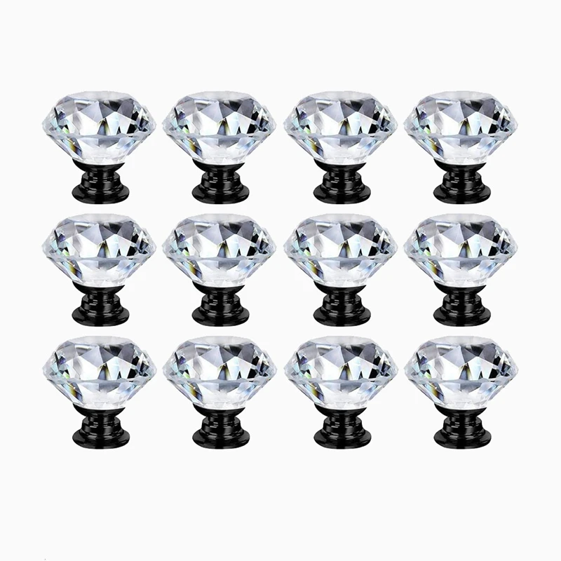 Promotion! 12 Pack Drawer Cabinet Knobs Diamond Shaped Artificial Crystal Glass Pulls For Dresser Kitchen Wardrobe Cupboar |