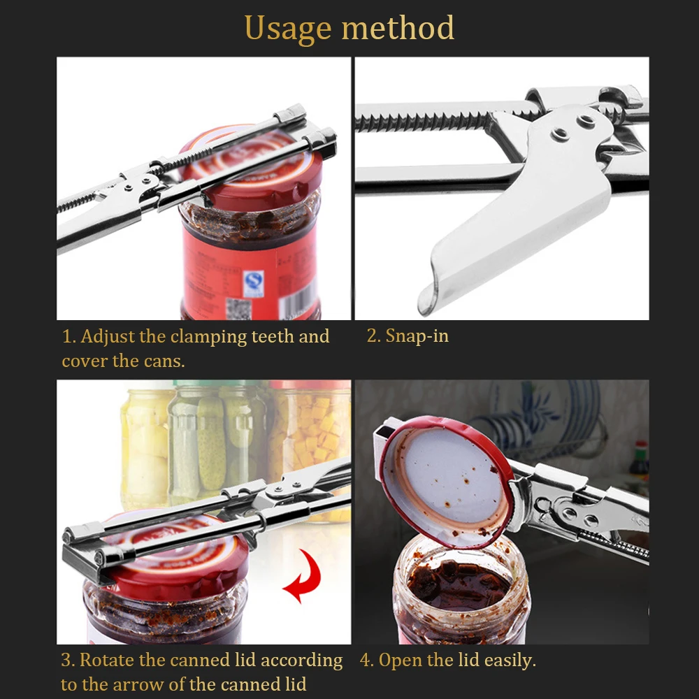 JJYY Adjustable Multi-Function Stainless Steel Bottle Cap Opener Lids Off Jar Opener Labor-Saving Screw Can For Kitchen