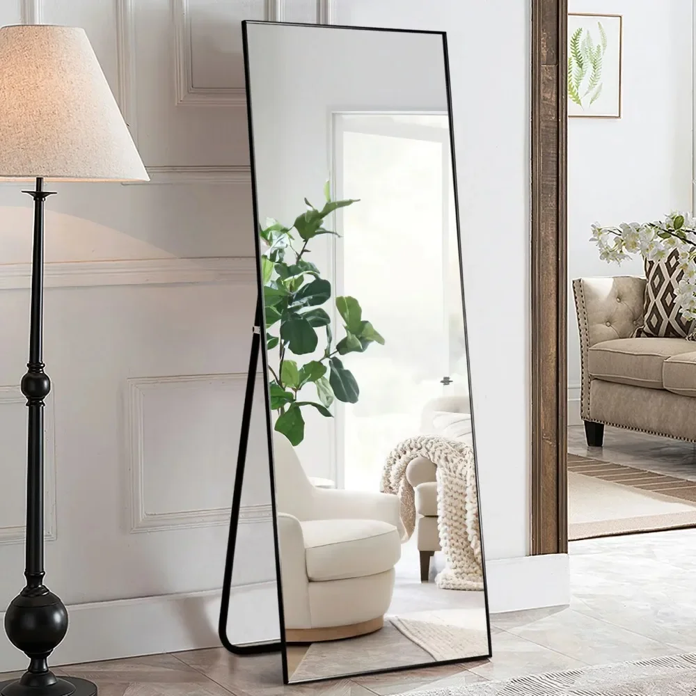 

65"x22" Modern Aluminum Alloy Frame Rectangle Full Length Floor Mirror, Black