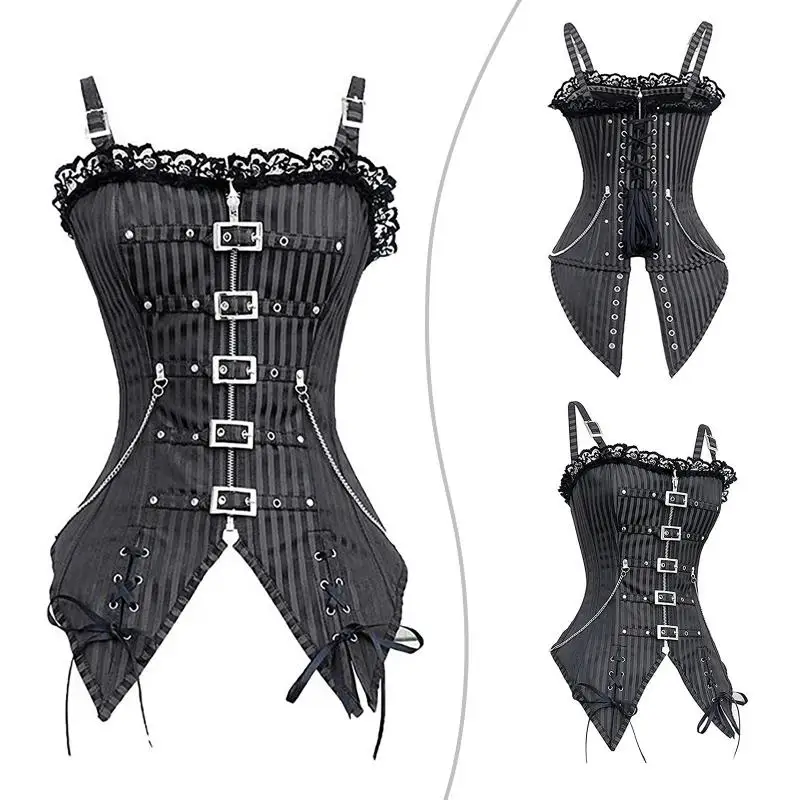 

Steampunk Corset Gothic Bustier for Women's Vintage Court Princress Lace One Word Collar Sexy Mini High Waist Bodysuit 2022 New