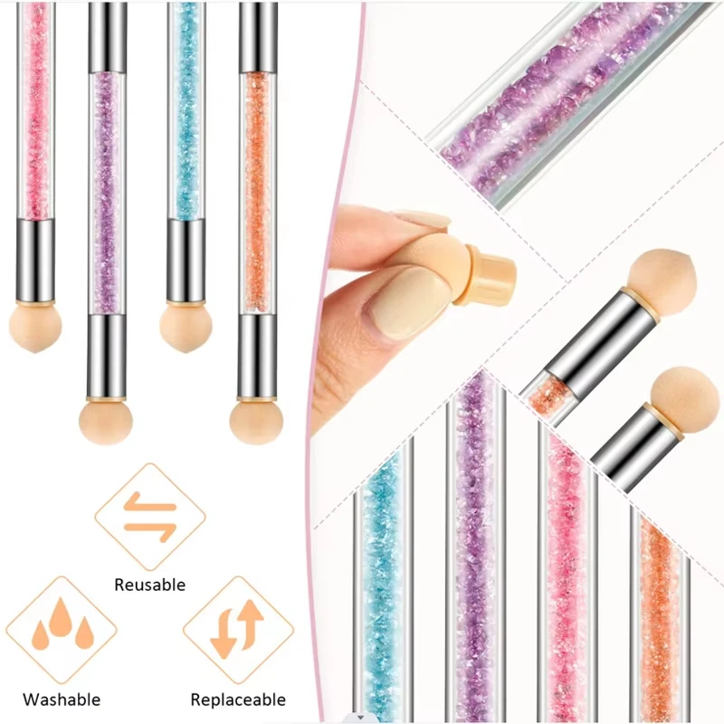 Round Sharp Head Sponge Heads Replacement Nail Art Gel Polish Color Gradient Blooming Brush Glitter Powder Dotting Manicure Tool nail art tools