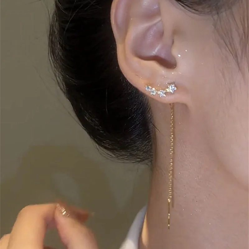 Drop Earrings Trend Long Wire Tassel Thread Chain Climb Star Heart Beads Pendants women's Straight Hanging Earings Jewelry