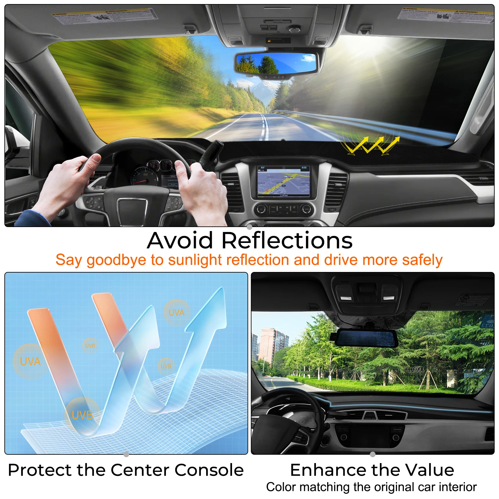 Chevy Tahoe Suburban 용 GMC Yukon 2015-2020 대시 보드 커버 매트 UV 광선 보호기 자동차 인테리어 액세서리