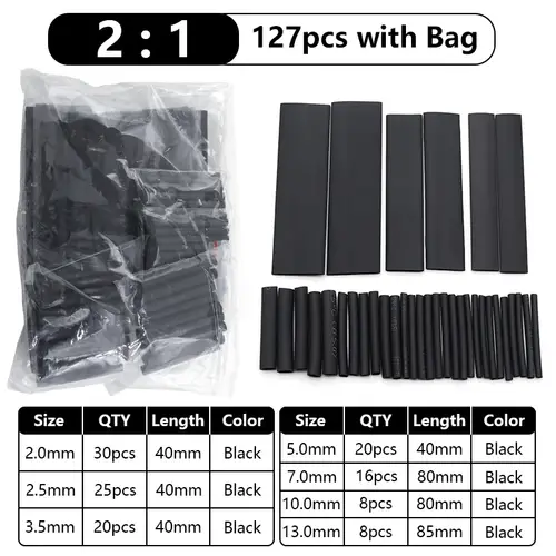 102-750pcs 2:1 Thermoresistant Tube Heat Shrink Wrapping Kit Assorted Wire Cable Insulation Sleeving 3:1 Heat Shrink Tube Set - Image 9