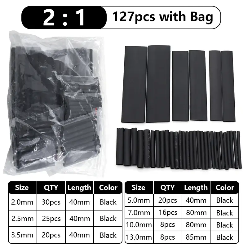 102-750pcs 2:1 Thermoresistant Tube Heat Shrink Wrapping Kit Assorted Wire Cable Insulation Sleeving 3:1 Heat Shrink Tube Set - Image 9