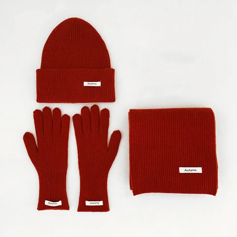 3 Pieces Set Women's Winter Hat Scarf Gloves Cotton Knit Ladies Beanies Bib Collar Gloves Girls Hat Scarf Set At Women's Clothing Store