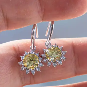 1CT GRA certified Moissanite Colorful 100% S925 Sterling Silver Earrings For Women Green Blue Pink Luxury Fine Jewelry for Women