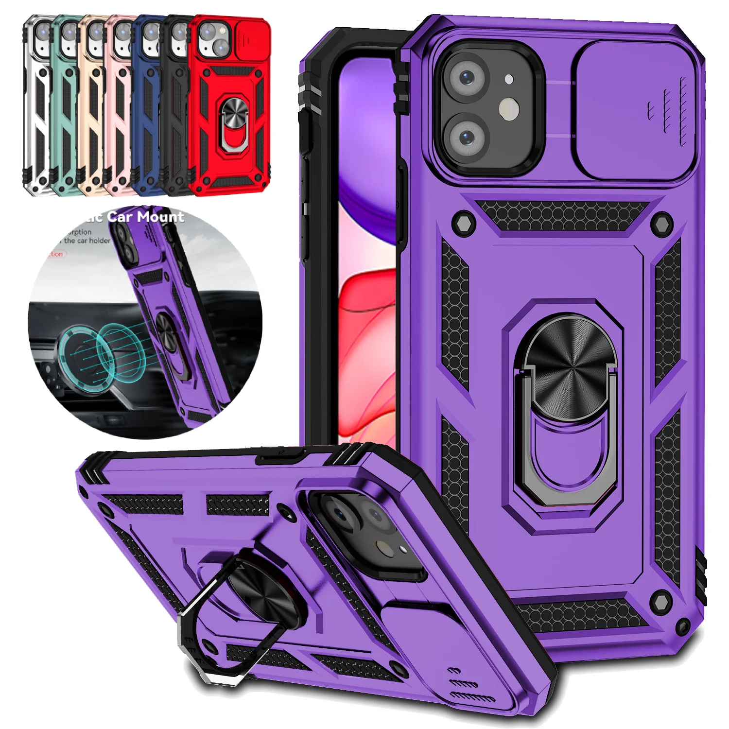 Armor Shockproof Magnetic Ring Stand Holder Case - Enhanced Protection Back Cover