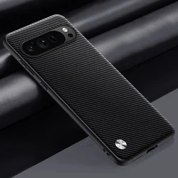 Premium Luxury Leather Shockproof Phone Case - Elegant Plain Skin Soft Back Cover for Pixel 4A 4G (Carbon Fibre Black)