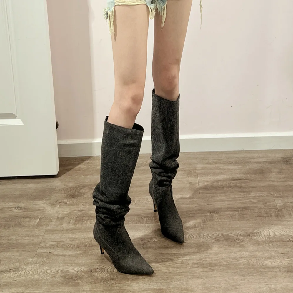

Loose stiletto pointed toe high boots 2023 Autumn Winter New 1103