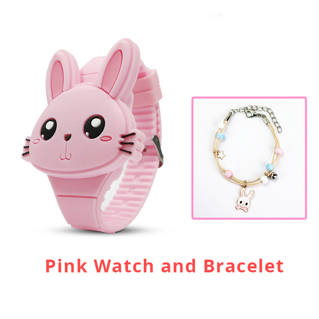 Rabbit Girls Watches with Bracelet Flip Cover Rubber Led Digital Kids Watch Child Clock Relogio Infantil Menino