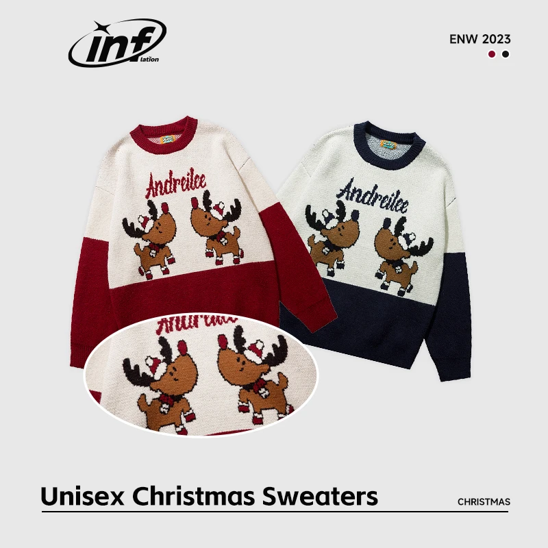 

INFLATION Unisex Christmas Sweaters 2023 Trendy Cartoon Elk Knitted Jumpers Mens Oversize Pullovers