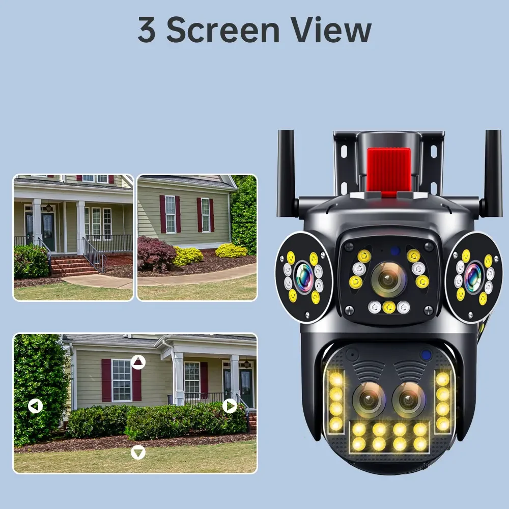 Surveillance IP Camera 3 Screen 10X Optical Zoom 360&deg; View PTZ Video Cam CCTV 8K 15MP WiFi Outdoor security camera