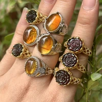 Natural Rose Red Cognac Amber/ Insect Amber Ring , Adjustable size for wearing, different ring holders, For Women Ring Gift 2