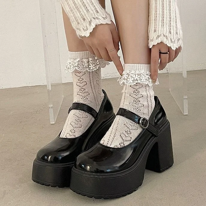 

Туфли-лодочки женские на платформе, элегантные туфли мэри джейн на квадратном каблуке, с ремешком на щиколотке, туфли на высоком каблуке, белые, 2023