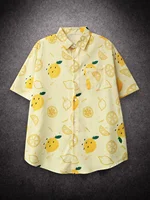 Oversized Loose Hawaiian Lemon Short Sleeve Shirt Men Vintage Loose Couple Beach Shirts for Summer Clothing Streetwear 1